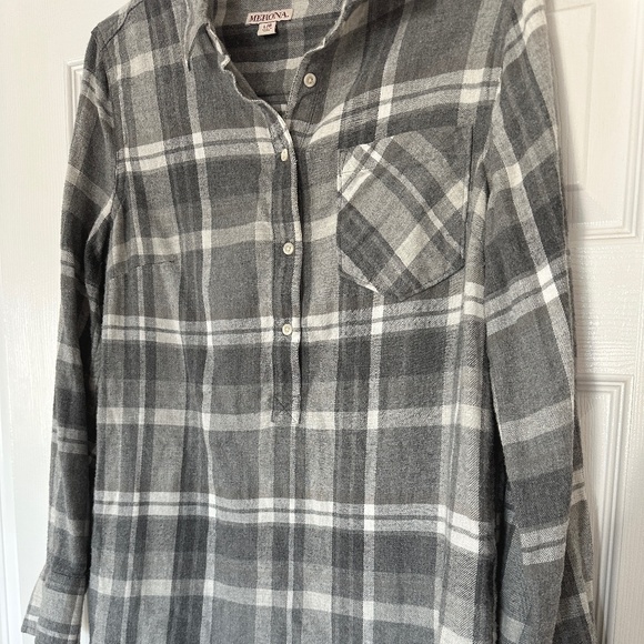 Merona Womens Plaid Half Button Down Black & White Flannel L - Picture 4 of 6